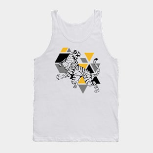 Retro Black & Gold Tiger on the Attack // Vintage Geometric Shapes Background Tank Top